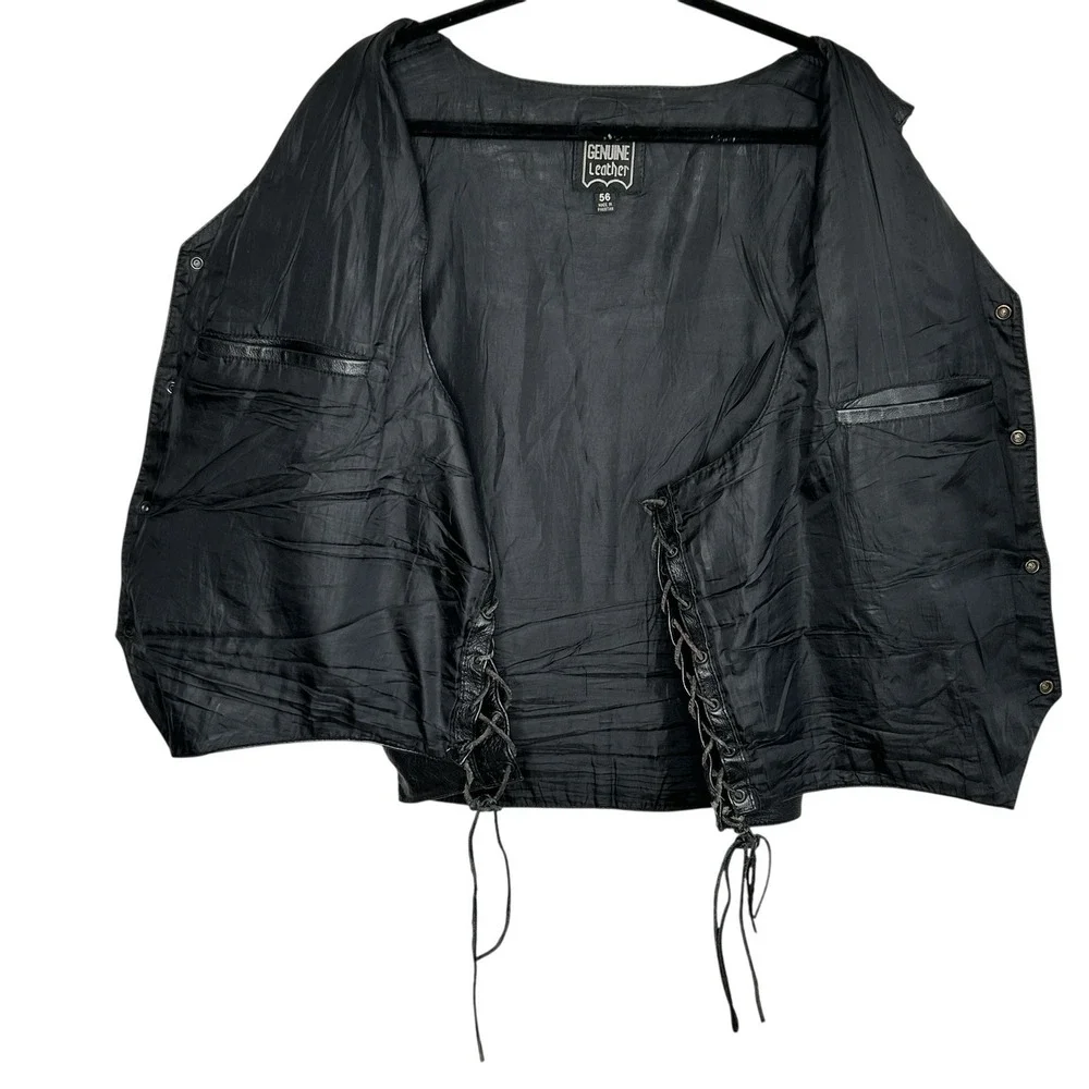 Vintage Leather Motorcycle Vest Mens 56 Biker Western Side Lace Up Snaps Rocker